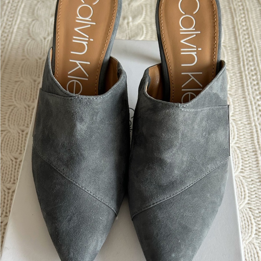 Calvin Klein Women's Charcoal Suede Mules